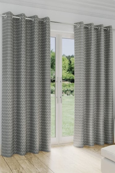 Aspen Chevron Leaf Pattern Thermal Room Darkening Readymade Curtain