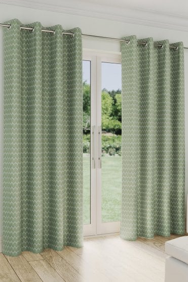 Aspen Chevron Leaf Pattern Thermal Room Darkening Readymade Curtain