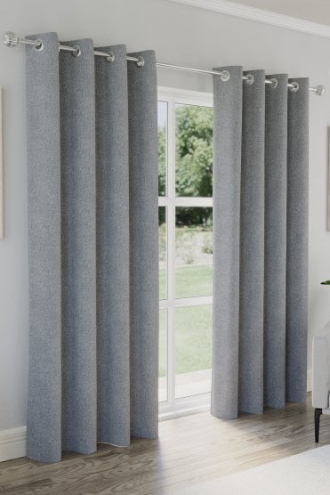 Austin 100% Blackout Textured Linen Look Readymade Eyelet Curtains