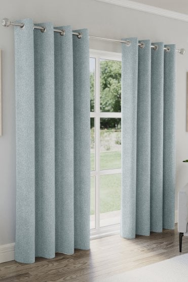 Austin 100% Blackout Textured Linen Look Readymade Eyelet Curtains