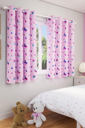 Charm Room Darkening Thermal Pink Metallic Print Children's Eyelet Curtains
