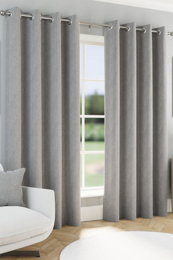 Enhanced Living Chester 100% Blackout Herringbone Jacquard Readymade Eyelet Curtains