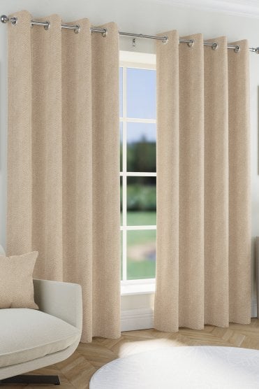 Chester 100% Blackout Herringbone Jacquard Readymade Eyelet Curtains