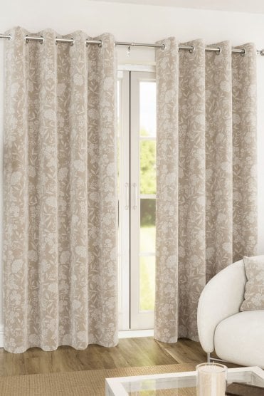 Cuba 100% Blackout Subtle Floral Print Readymade Eyelet Curtains