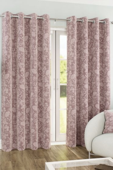 Cuba 100% Blackout Subtle Floral Print Readymade Eyelet Curtains