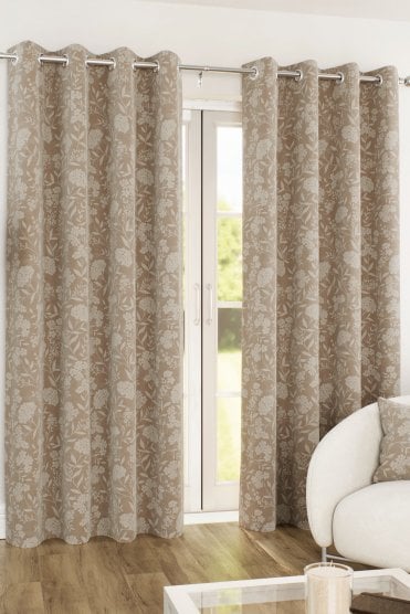 Cuba 100% Blackout Subtle Floral Print Readymade Eyelet Curtains