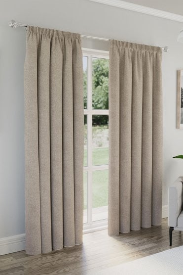 Dallas 100% Blackout Textured Linen Look Readymade Pencil Pleat Curtains