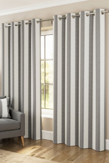 Henley 100% Blackout Woven Striped Readymade Eyelet Curtains