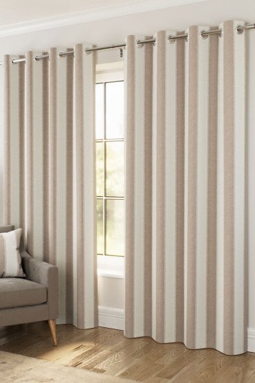 Henley 100% Blackout Woven Striped Readymade Eyelet Curtains