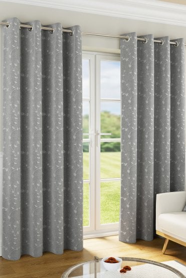 Tivoli 100% Blackout Floral Embroidery Readymade Eyelet Curtains