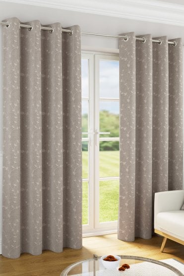 Tivoli 100% Blackout Floral Embroidery Readymade Eyelet Curtains