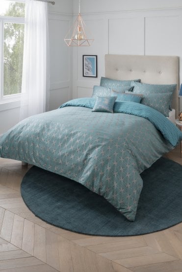 Caspia Teal Deco Duvet Cover and Pillowcase Set