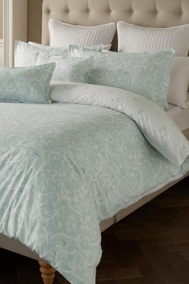 Ophelia Duck Egg Floral Reversible Duvet Cover and Pillowcase Set