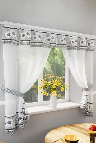 Keswick Floral Embroidered Window Set with Matching Tie Backs