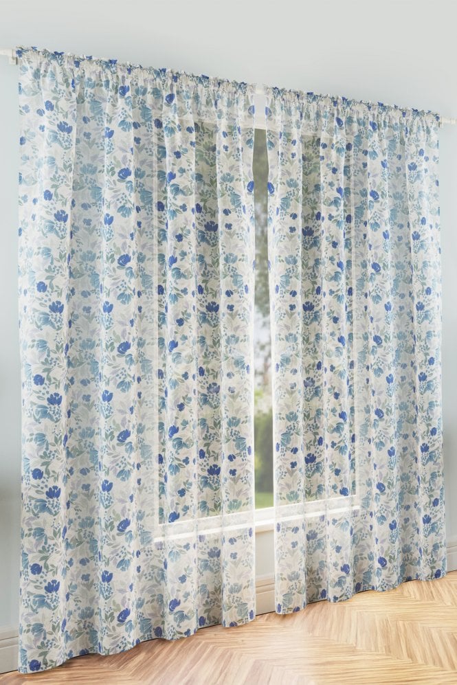 Tyrone Textiles Mia Floral Print Patterned Sheer Voile Panels (PAIR)